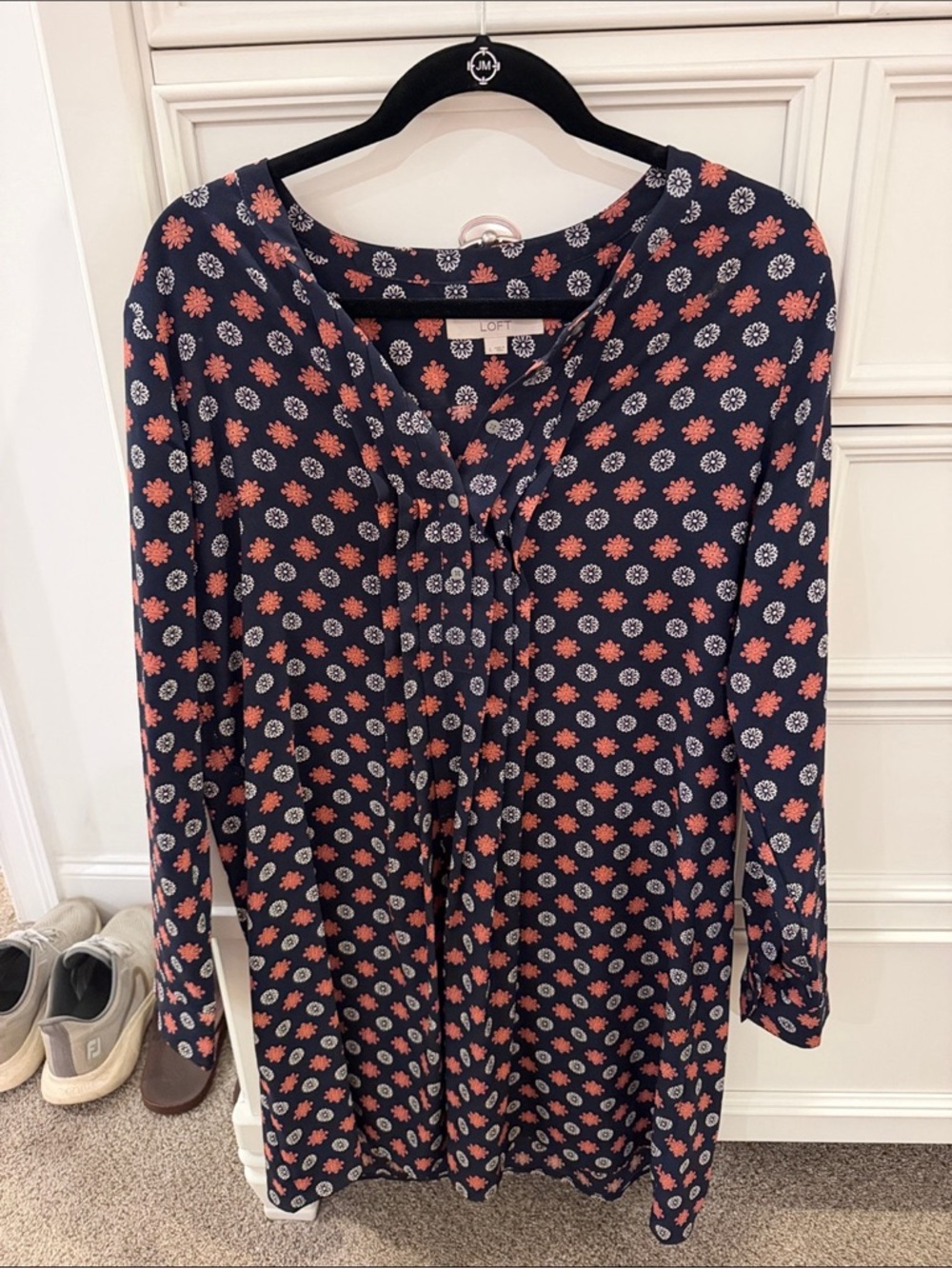 LOFT Navy Floral V-Neck Long-Sleeve Tunic